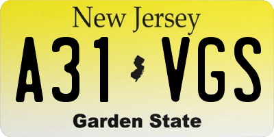 NJ license plate A31VGS