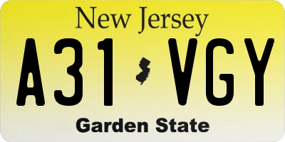 NJ license plate A31VGY