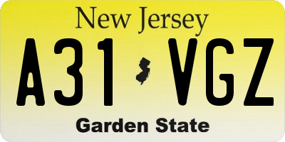 NJ license plate A31VGZ