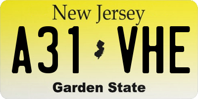 NJ license plate A31VHE