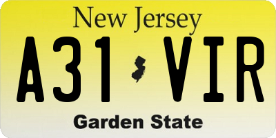 NJ license plate A31VIR
