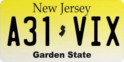 NJ license plate A31VIX