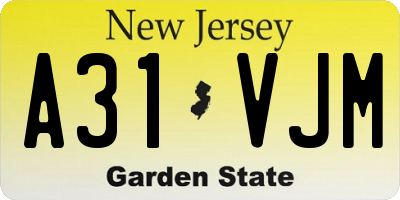 NJ license plate A31VJM