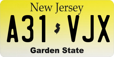 NJ license plate A31VJX