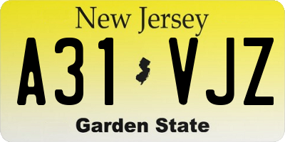 NJ license plate A31VJZ