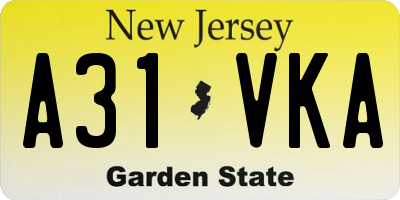 NJ license plate A31VKA