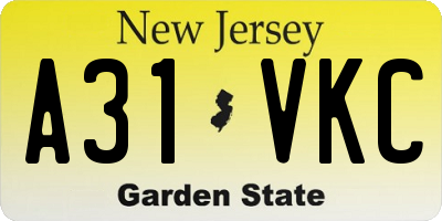 NJ license plate A31VKC