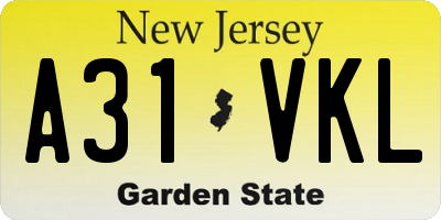 NJ license plate A31VKL