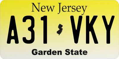NJ license plate A31VKY