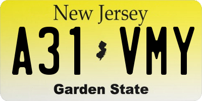 NJ license plate A31VMY