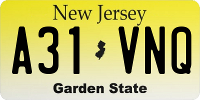 NJ license plate A31VNQ