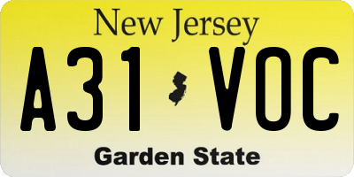 NJ license plate A31VOC