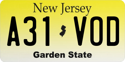 NJ license plate A31VOD