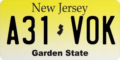 NJ license plate A31VOK