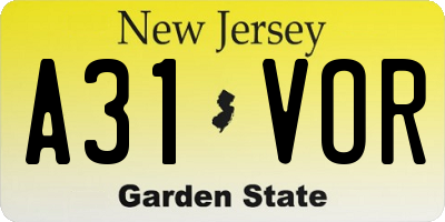 NJ license plate A31VOR