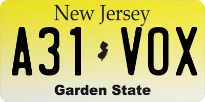NJ license plate A31VOX