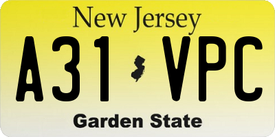 NJ license plate A31VPC