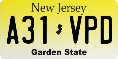 NJ license plate A31VPD
