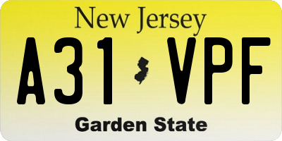 NJ license plate A31VPF