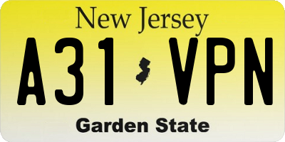 NJ license plate A31VPN