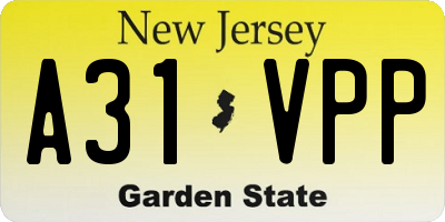 NJ license plate A31VPP
