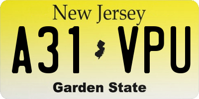 NJ license plate A31VPU