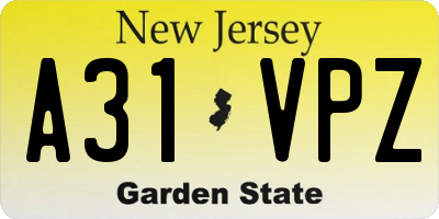 NJ license plate A31VPZ