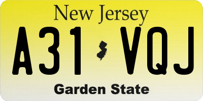 NJ license plate A31VQJ