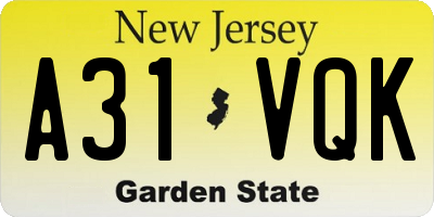 NJ license plate A31VQK