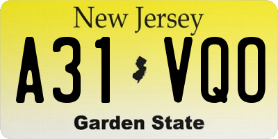 NJ license plate A31VQO