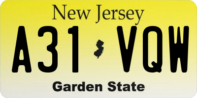 NJ license plate A31VQW