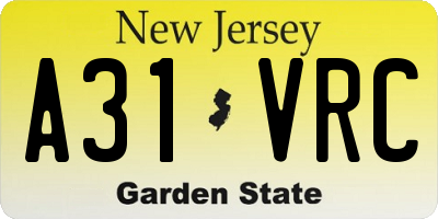 NJ license plate A31VRC