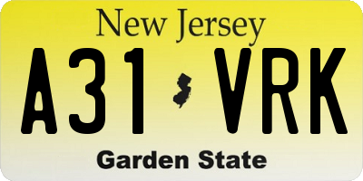 NJ license plate A31VRK