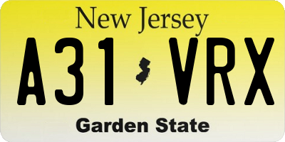 NJ license plate A31VRX