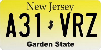 NJ license plate A31VRZ