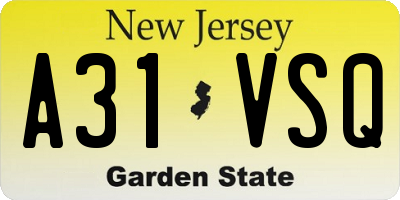 NJ license plate A31VSQ