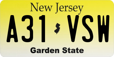 NJ license plate A31VSW