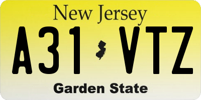 NJ license plate A31VTZ