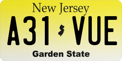 NJ license plate A31VUE