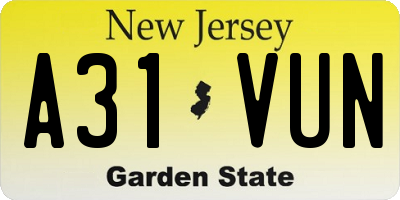 NJ license plate A31VUN