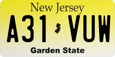 NJ license plate A31VUW