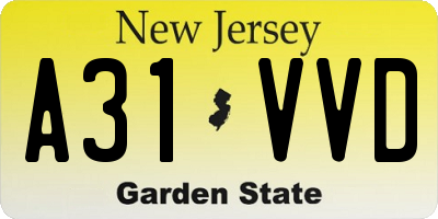 NJ license plate A31VVD