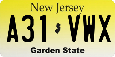 NJ license plate A31VWX