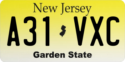 NJ license plate A31VXC