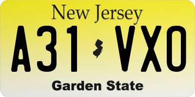 NJ license plate A31VXO