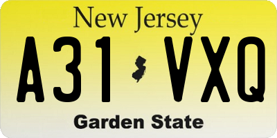 NJ license plate A31VXQ