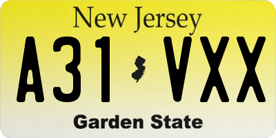 NJ license plate A31VXX