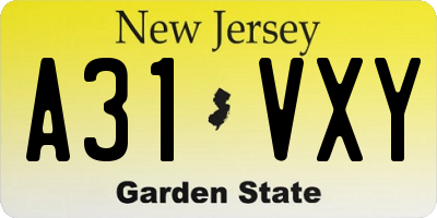 NJ license plate A31VXY