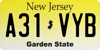 NJ license plate A31VYB