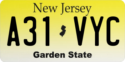 NJ license plate A31VYC